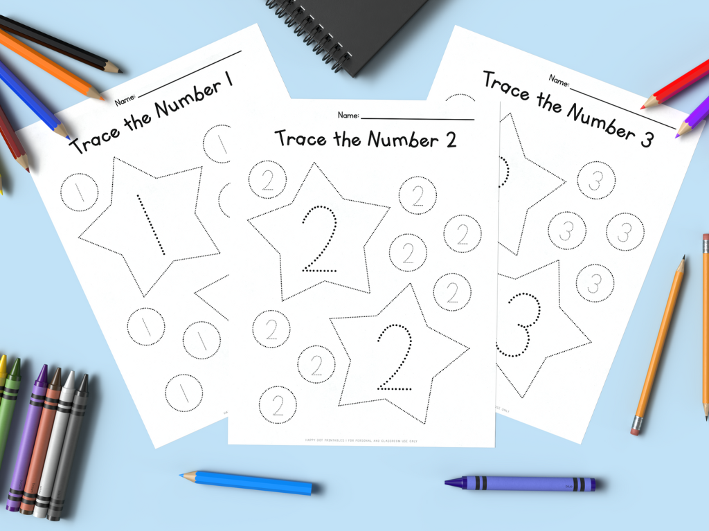 Number Tracing Worksheets: Stars and Circles (1–10)