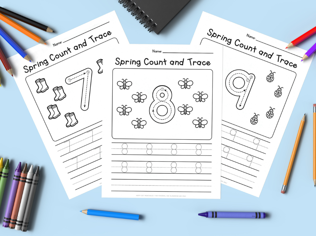 Spring Number Tracing Worksheets 1-10