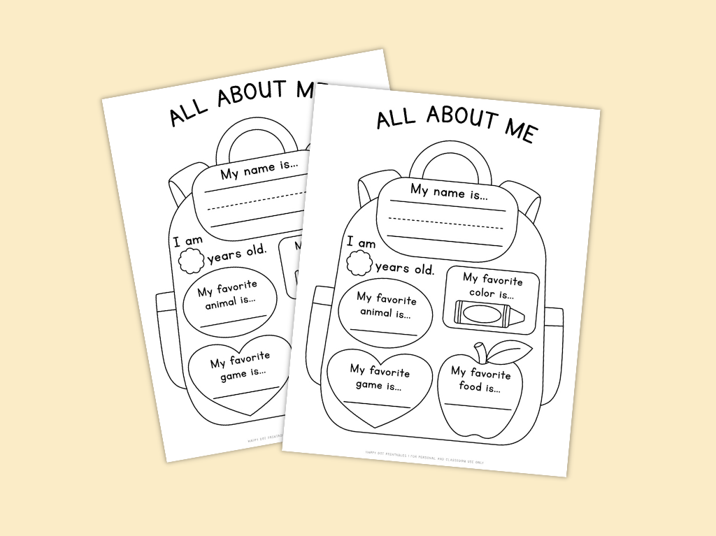 All About Me Backpack Worksheet