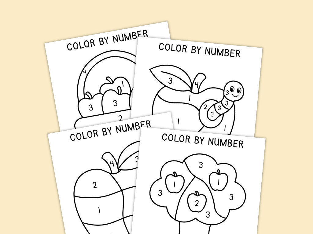 Free Apple Color by Number Worksheets for Preschoolers