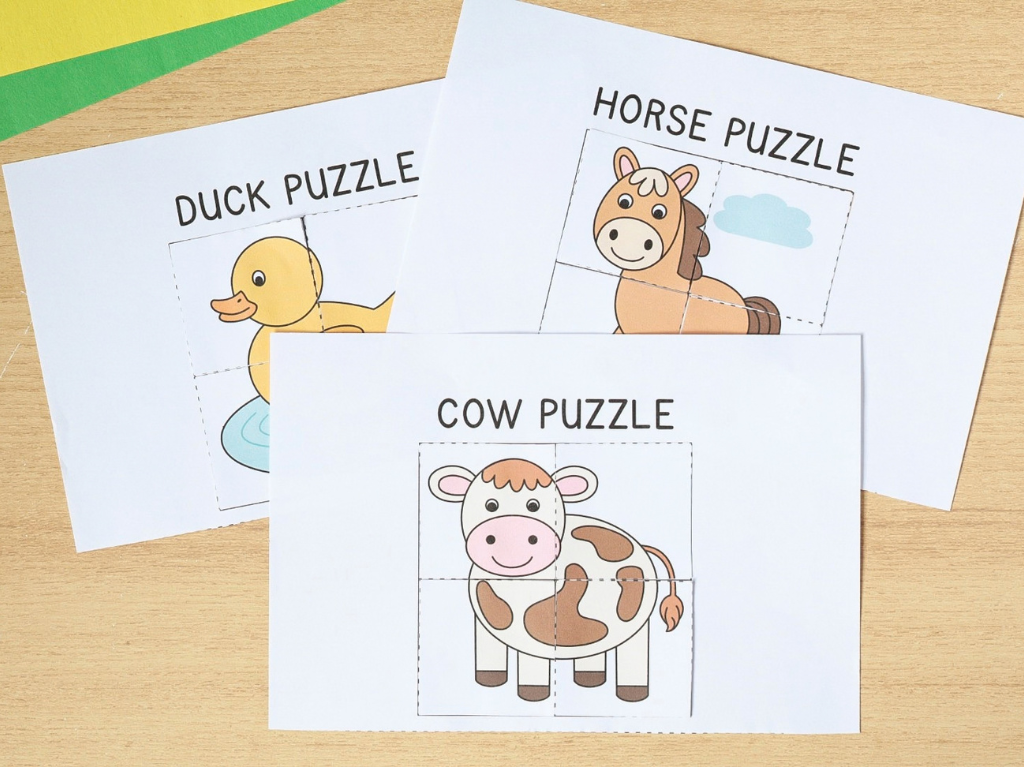 Printable Farm Animal Puzzles for Preschoolers